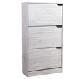 Scarpiera salvaspazio 3 ante ribalta doppia profondità in legno grigio o olmo, compatta ed elegante per ogni ambiente