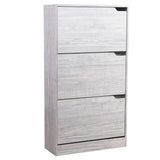 Scarpiera salvaspazio 3 ante ribalta doppia profondità in legno grigio o olmo, compatta ed elegante per ogni ambiente