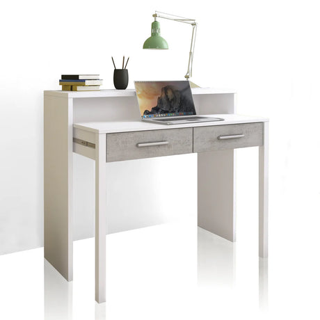 Scrivania consolle Miami con 2 cassetti e finitura moderna cemento e larice bianco

