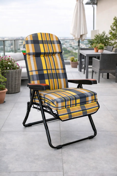 Sdraio super lusso reclinabile con poggiapiedi e cuscino imbottito per relax da esterno o interno.