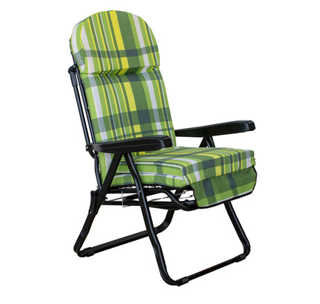 Sdraio super lusso reclinabile con poggiapiedi e cuscino imbottito per relax da esterno o interno.