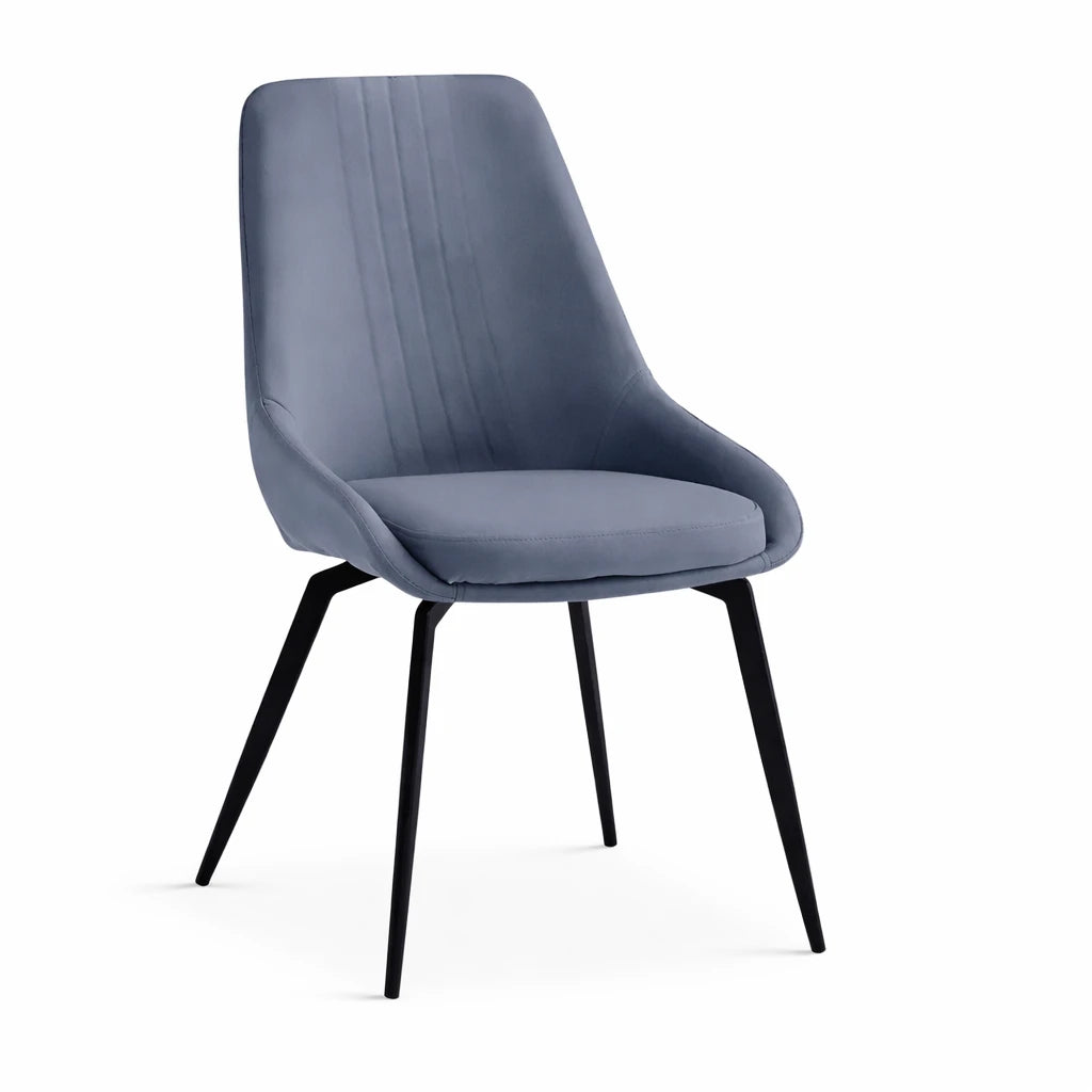 Set 2 sedie Castel imbottite in tessuto tortora e grigio con gambe in metallo nero design moderno per sala da pranzo