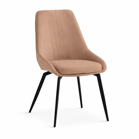 Set 2 sedie Castel imbottite in tessuto tortora e grigio con gambe in metallo nero design moderno per sala da pranzo