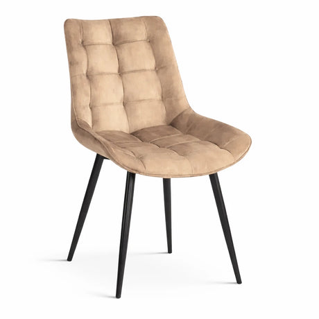 Set 2 sedie Cherie trapuntate imbottite in tessuto tortora e grigio con gambe in metallo nero design moderno