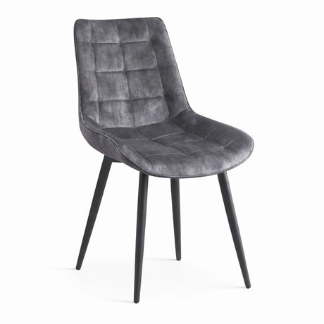 Set 2 sedie Cherie trapuntate imbottite in tessuto tortora e grigio con gambe in metallo nero design moderno