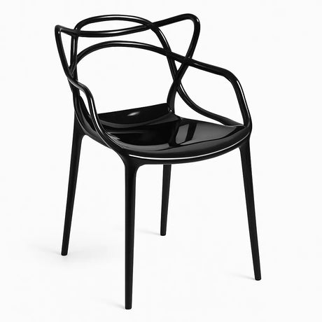 Sedia Curve in polipropilene nero lucido con design moderno e linee intrecciate