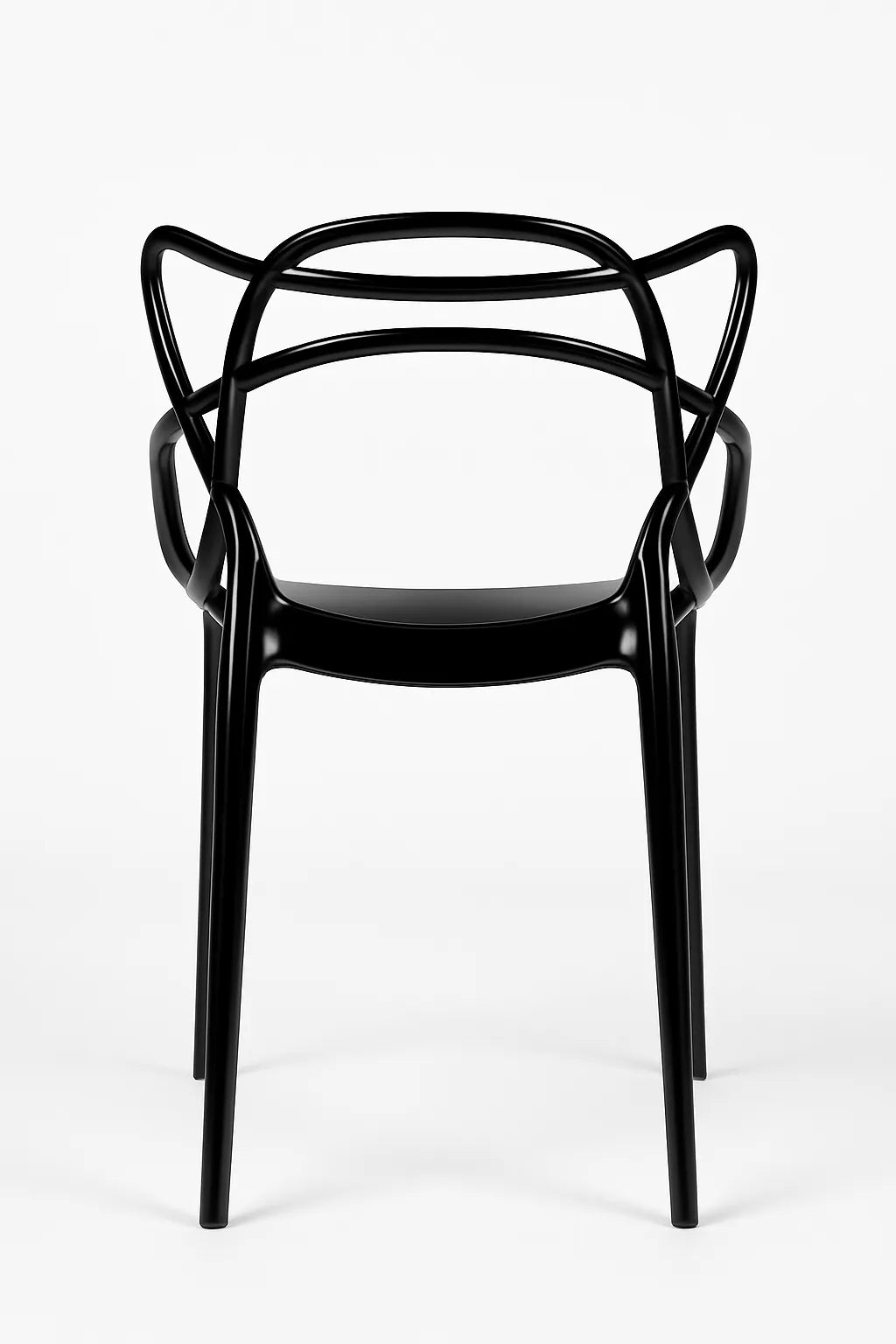 Sedia Curve in polipropilene nero lucido con design moderno e linee intrecciate