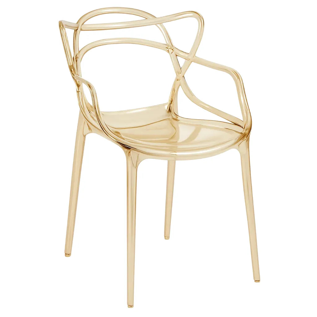 Sedia Curve in polipropilene trasparente color oro con design moderno e linee intrecciate