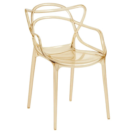 Sedia Curve in polipropilene trasparente color oro con design moderno e linee intrecciate
