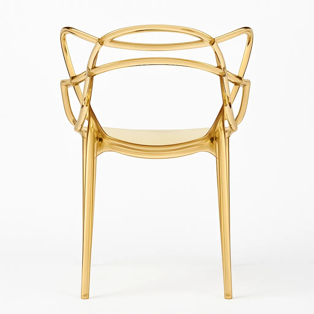 Sedia Curve in polipropilene trasparente color oro con design moderno e linee intrecciate