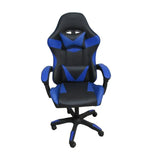 Sedia gaming nera con dettagli blu e schienale alto reclinabile in PVC

