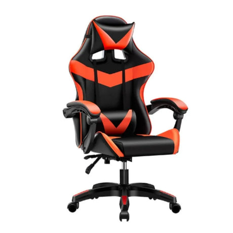 Sedia da gaming nera con dettagli rossi e schienale alto reclinabile

