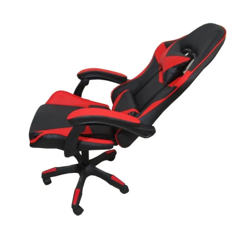 Sedia da gaming nera con dettagli rossi e schienale alto reclinabile

