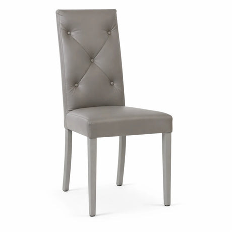 Set 2 sedie Imma imbottite in ecopelle grigia con schienale alto trapuntato design elegante per sala da pranzo