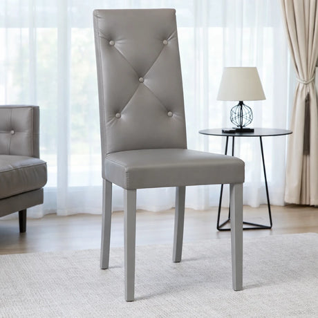 Set 2 sedie Imma imbottite in ecopelle grigia con schienale alto trapuntato design elegante per sala da pranzo