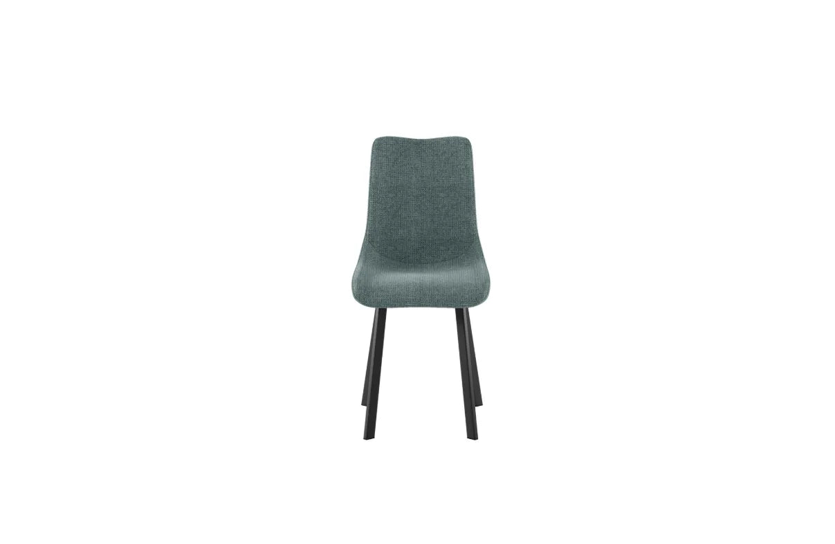 Sedia Iris con seduta acquamarina in tessuto easy-clean e struttura in metallo nero

