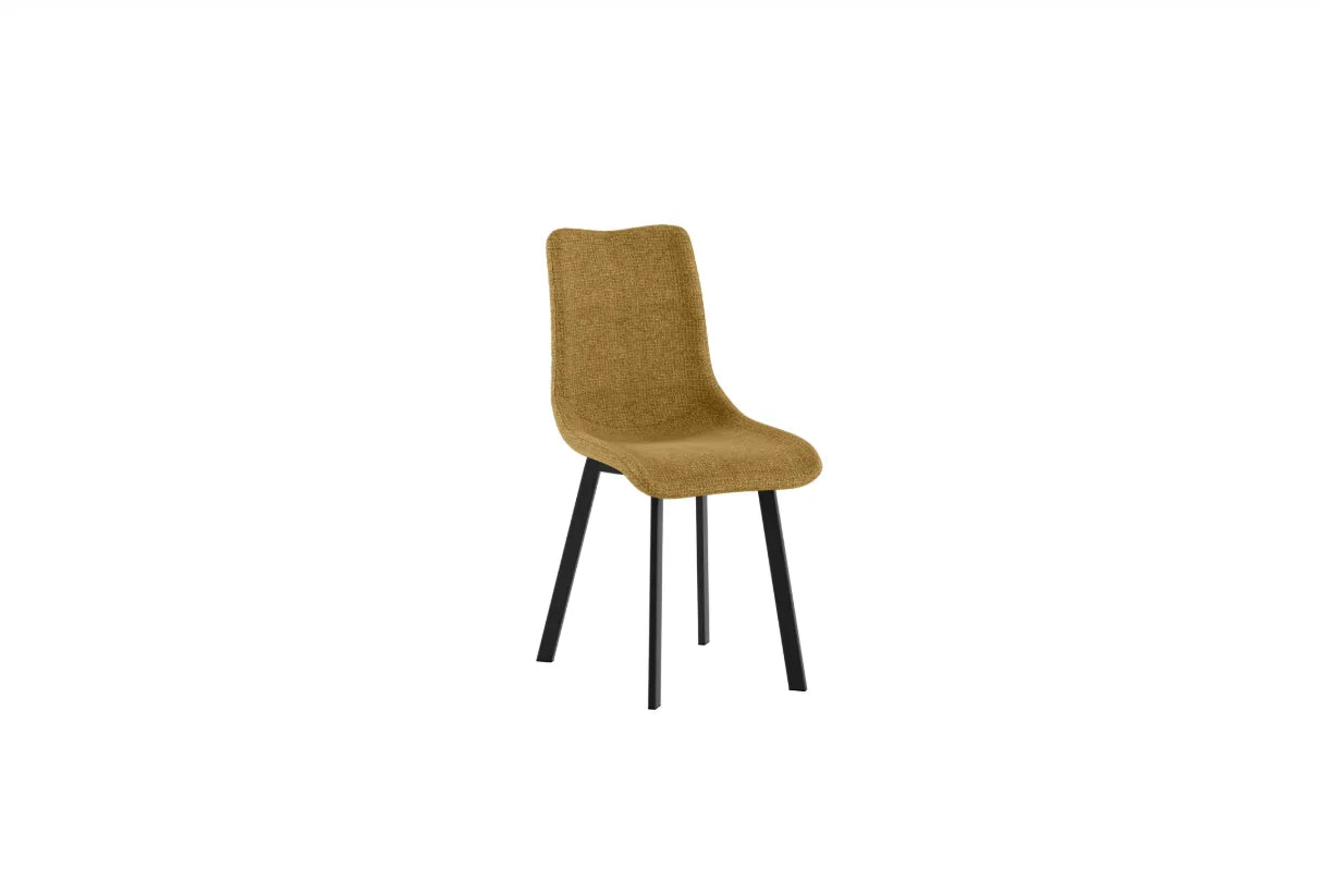 Sedia Iris con seduta gialla in tessuto easy-clean e gambe in metallo nero

