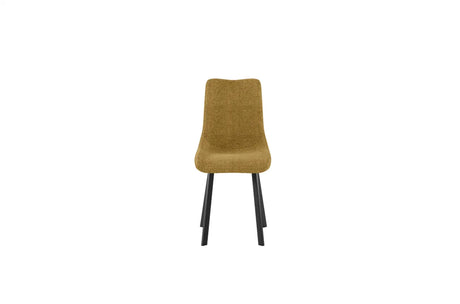 Sedia Iris con seduta gialla in tessuto easy-clean e gambe in metallo nero

