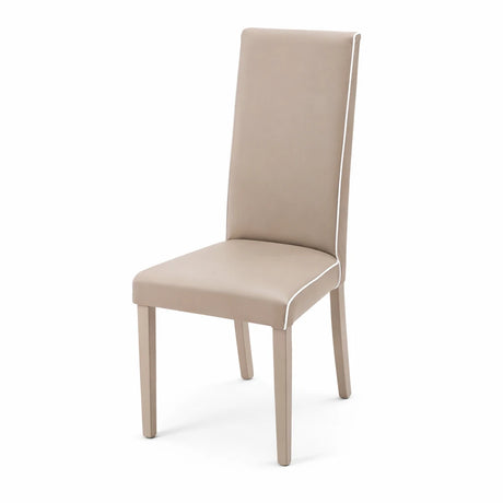 Set 2 sedie Jessica imbottite in ecopelle tortora con profilo bianco a contrasto e schienale alto design moderno