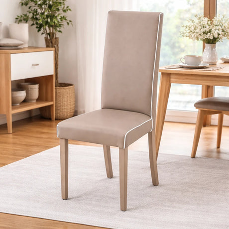 Set 2 sedie jessica imbottite in ecopelle tortora con profilo bianco a contrasto e schienale alto design moderno