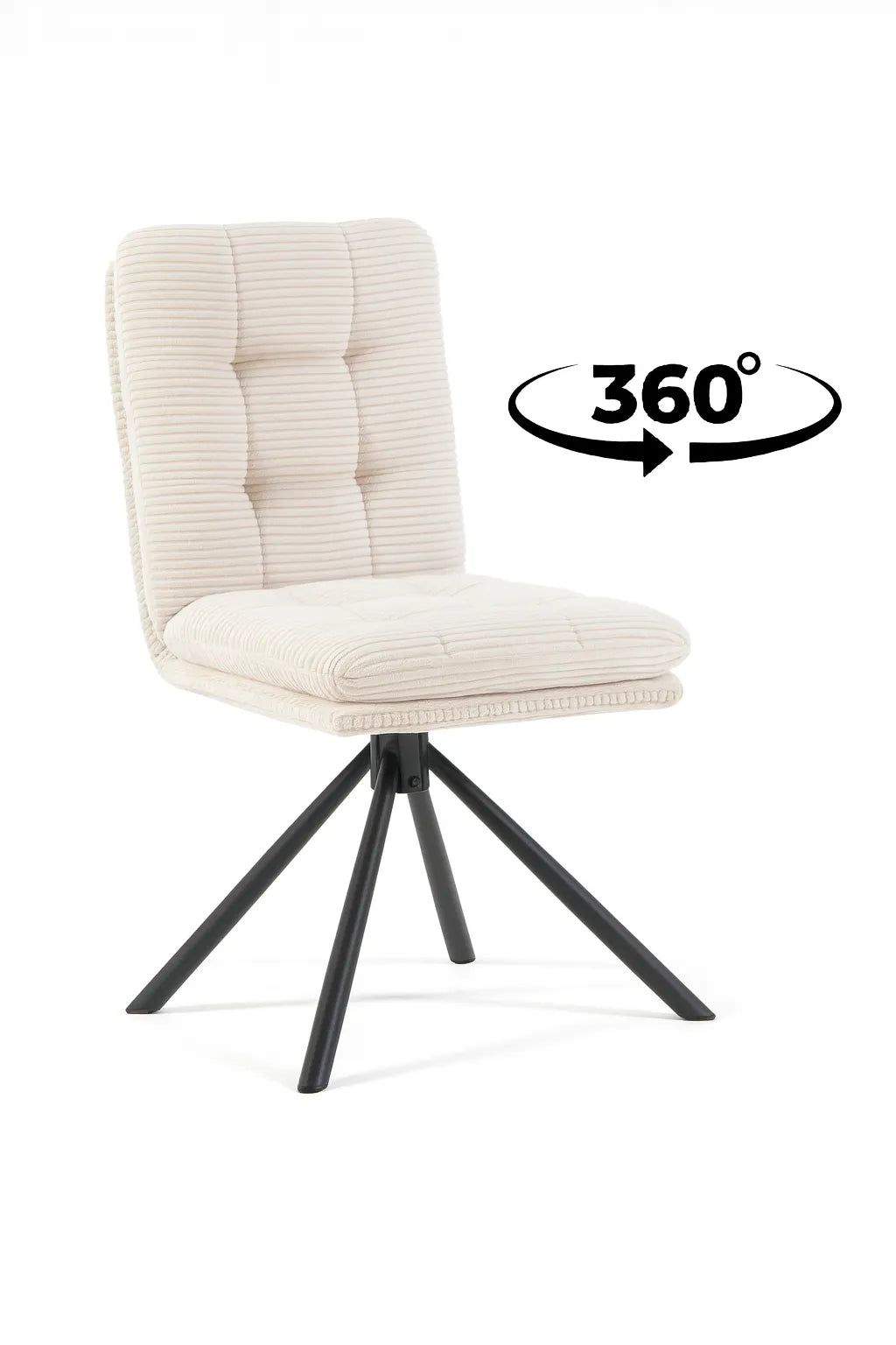 Sedia Monica in velluto a costine beige con base in metallo nero, venduta in set da 2 sedie.