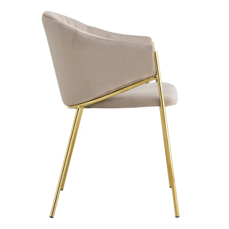 Sedia Olly in stile nordico con seduta in velluto e gambe in metallo dorato

