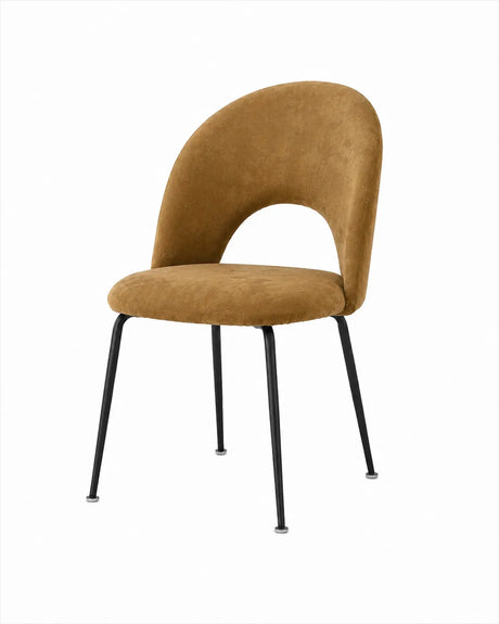 Sedia Paola imbottita in microfibra HTSDR con gambe in metallo verniciato a polvere, disponibile in tortora, verde, grigio e cammello, venduta in set da 2.