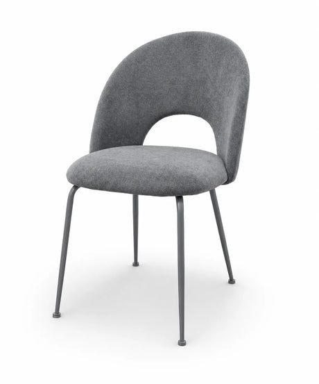 Sedia Paola imbottita in microfibra HTSDR con gambe in metallo verniciato a polvere, disponibile in tortora, verde, grigio e cammello, venduta in set da 2.