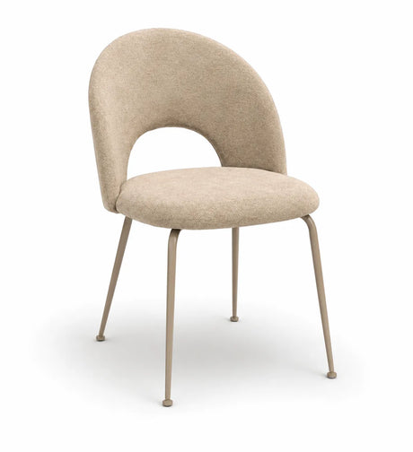 Sedia Paola imbottita in microfibra HTSDR con gambe in metallo verniciato a polvere, disponibile in tortora, verde, grigio e cammello, venduta in set da 2.