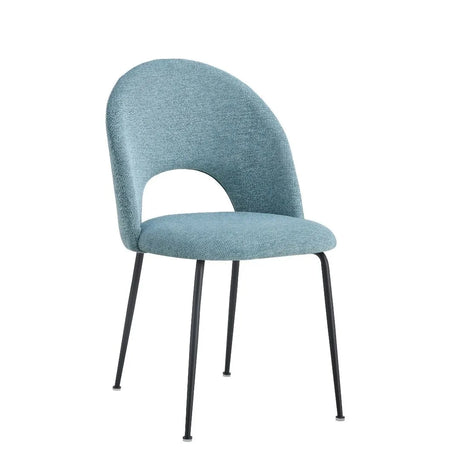 Sedia PAOLA moderna con rivestimento acquamarina idrorepellente e gambe in metallo nero