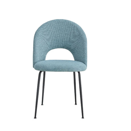 Sedia PAOLA moderna con rivestimento acquamarina idrorepellente e gambe in metallo nero