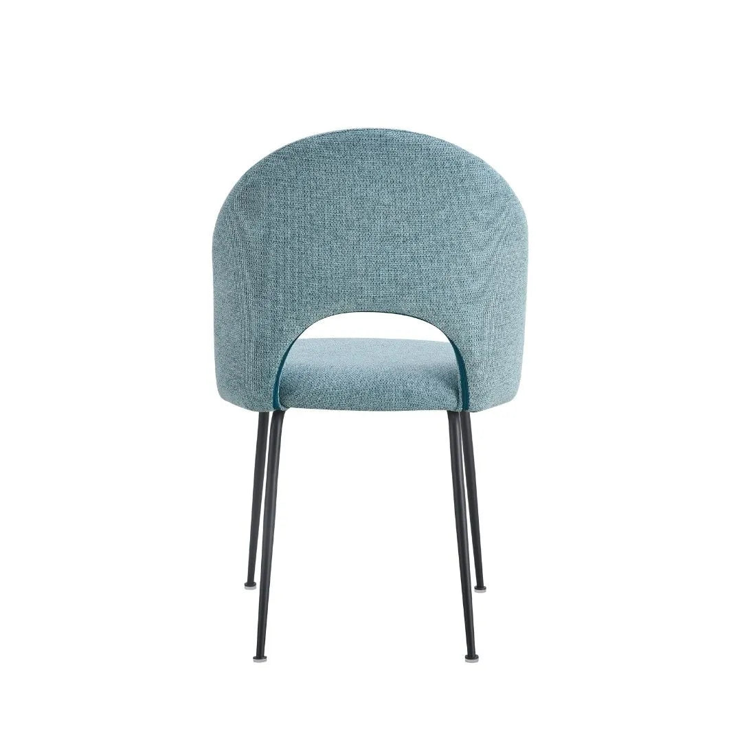 Sedia PAOLA moderna con rivestimento acquamarina idrorepellente e gambe in metallo nero