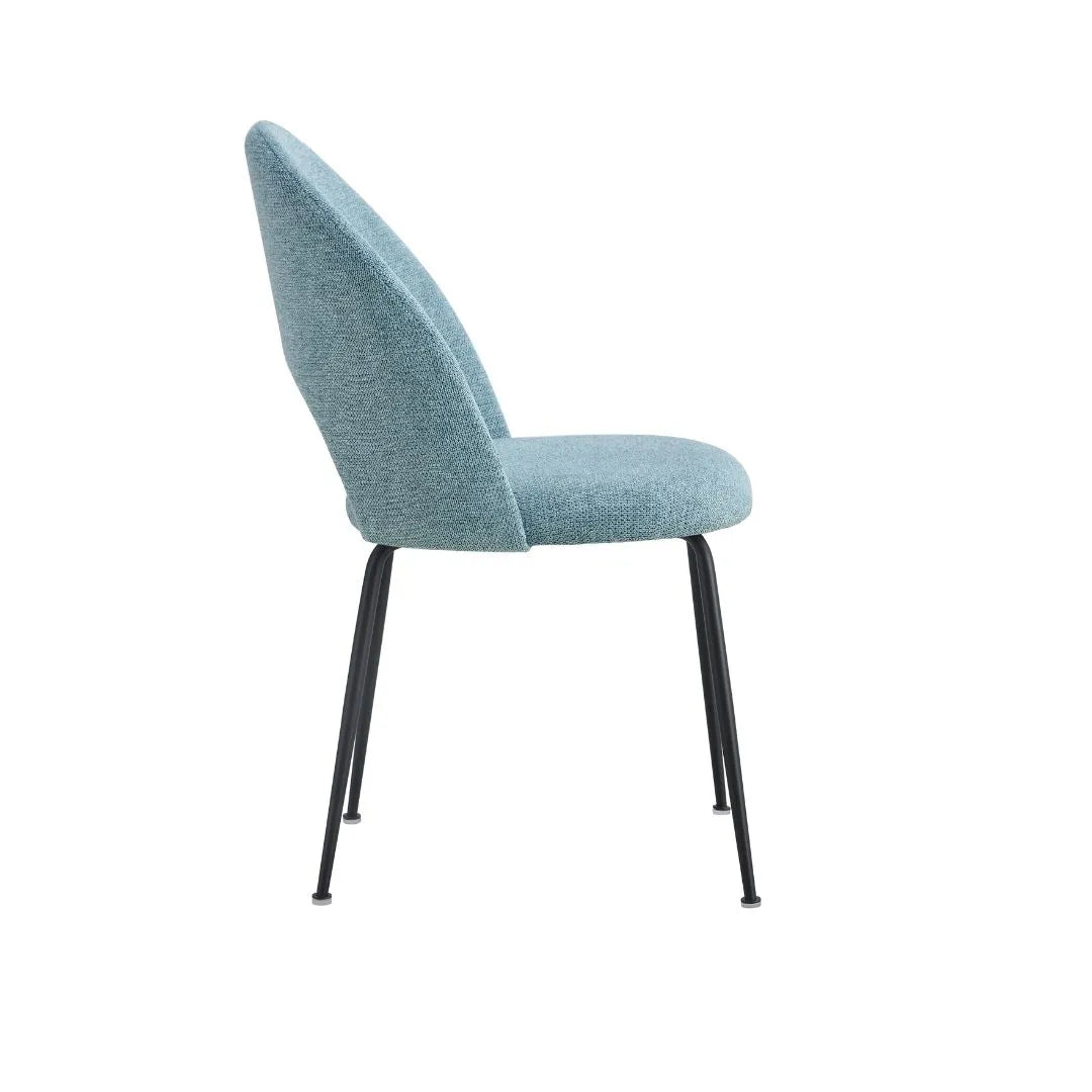 Sedia PAOLA moderna con rivestimento acquamarina idrorepellente e gambe in metallo nero