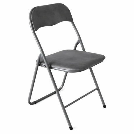 Sedia pieghevole Amanda in velluto grigio con struttura in metallo grigio, imbottita e salvaspazio