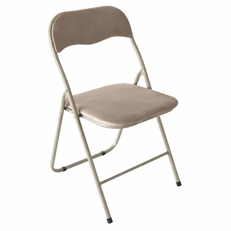 Sedia pieghevole Amanda in velluto tortora con struttura in metallo tortora, imbottita e salvaspazio