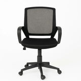 Sedia da ufficio Mesh ergonomica in tessuto a rete nera con braccioli e base a 5 razze.