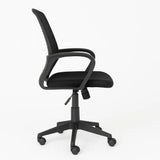 Sedia da ufficio Mesh ergonomica in tessuto a rete nera con braccioli e base a 5 razze.