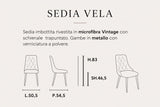 Sedia Vela imbottita in microfibra Vintage con schienale trapuntato e gambe in metallo verniciato a polvere