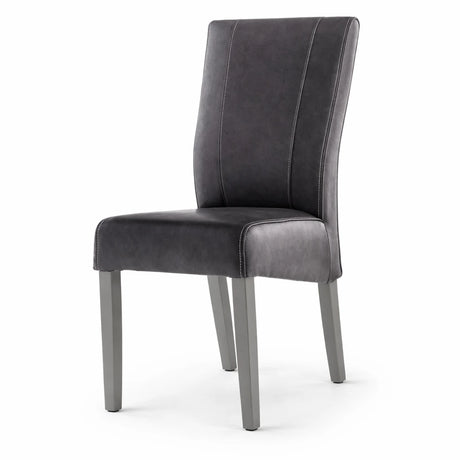 Set 2 sedie Velara imbottite in ecopelle tortora con schienale alto design moderno per sala da pranzo