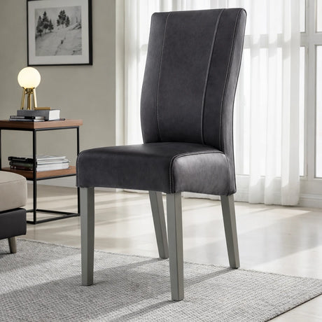 Set 2 sedie Velara imbottite in ecopelle tortora con schienale alto design moderno per sala da pranzo