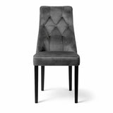 Set 2 sedie imbottite Alvira in velluto grigio tortora beige con gambe in legno nero opaco eleganti moderne