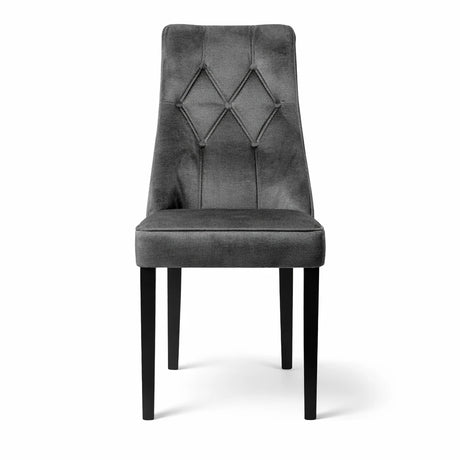 Set 2 sedie imbottite Alvira in velluto grigio tortora beige con gambe in legno nero opaco eleganti moderne