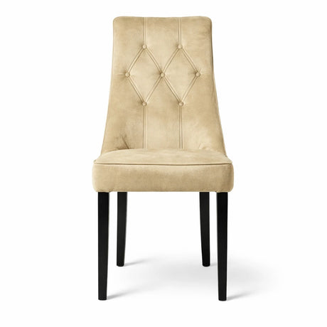 Set 2 sedie imbottite Alvira in velluto grigio tortora beige con gambe in legno nero opaco eleganti moderne