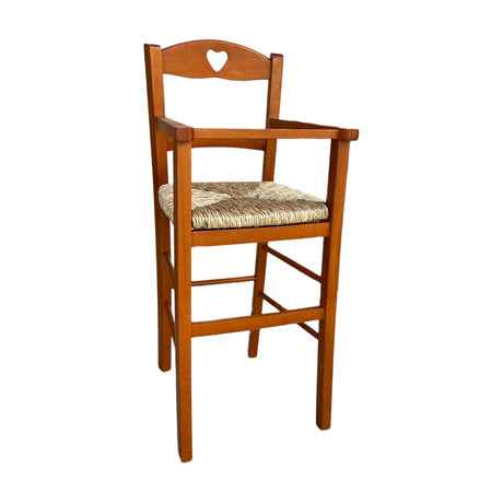 Seggiolone in legno di faggio per bambini con seduta in paglia intrecciata, stile rustico classico

