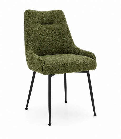 Set da 2 Sedie Bella imbottite in tessuto Acquaclean antimacchia e Pet Friendly disponibili nelle varianti Tortora con gambe Cashmere, Verde Bosco con gambe Nero e Antracite con gambe Nero.