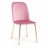 Set 2 sedie Calira in velluto rosa imbottite con gambe oro design moderno elegante per sala da pranzo