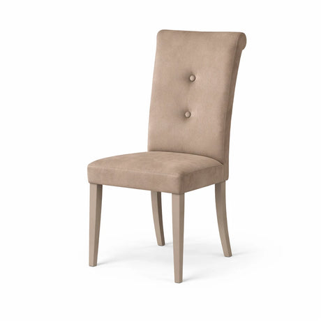 Set 2 sedie Doriane imbottite in tessuto grigio e tortora con gambe coordinate design moderno elegante per sala da pranzo
