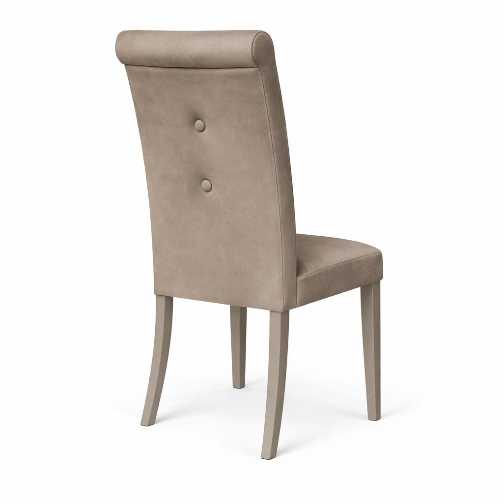 Set 2 sedie Doriane imbottite in tessuto grigio e tortora con gambe coordinate design moderno elegante per sala da pranzo

