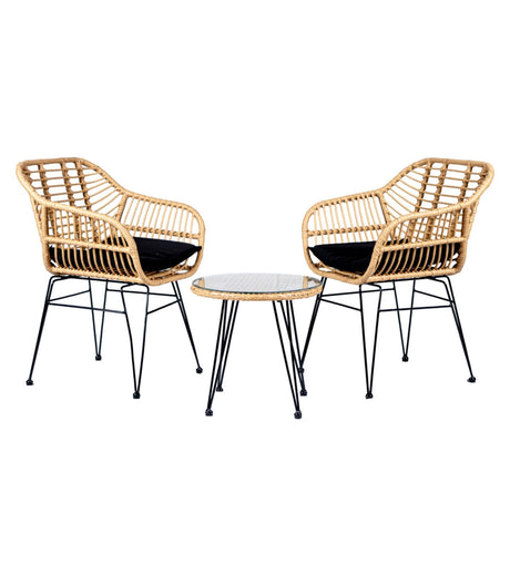 Set da esterno Shallydogan Miami con poltrone in rattan e tavolino in vetro

