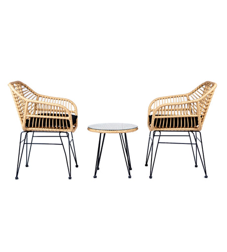 Set da esterno Shallydogan Miami con poltrone in rattan e tavolino in vetro

